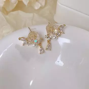 Элегантные изысканные цветочные серьги-гвоздики для женщин с кисточками из циркония 1pair