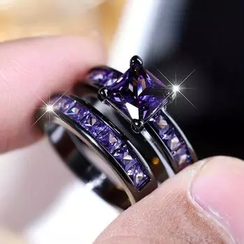 Элегантные кольца из 2 шт., квадратные, фиолетовые, розовые, белые, с цирконом, набор колец для женщин, свадебная вечеринка, ювелирные изделия на палец 5 розовый/чёрный