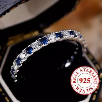 Элегантные кольца из стерлингового серебра S925 с синим и белым цирконием для женщин, изысканные обручальные кольца с драгоценными камнями, ювелирные украшения 6 синий/белый