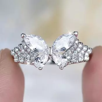 Элегантные кольца с бабочками из белого циркона для женщин, простые серебристого цвета, свадебные, подарки, ювелирные изделия 6 серебряный