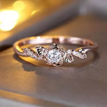 Элегантные кольца с белыми цирконами и розами для женщин, модные ювелирные изделия цвета розового золота, минималистичные аксессуары 6 розового золота