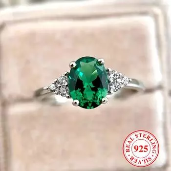 Элегантные кольца с зеленым овальным цирконием для женщин, обручальное кольцо из стерлингового серебра S925, свадебные украшения, подарок 6 зелёный