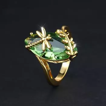 Элегантные кольца золотого цвета с большим конским глазом и стрекозой для женщин, обручальные кольца с оливково-зеленым камнем маркизы, коктейльное кольцо 5 оливковое зеленый