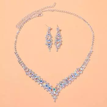 Элегантные комплекты ожерелий Stonefans Luxury Crystal для женщин, винтажные ювелирные изделия, свадебные аксессуары для невесты, V-образное ожерелье со стразами, 2 шт./комплект разноцветный