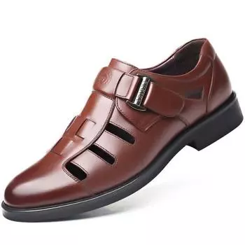 Элегантные кожаные мужские сандалии, роскошная деловая повседневная обувь для мужчин, новые летние полые нескользящие рабочие туфли, удобные мужские сандалии 38