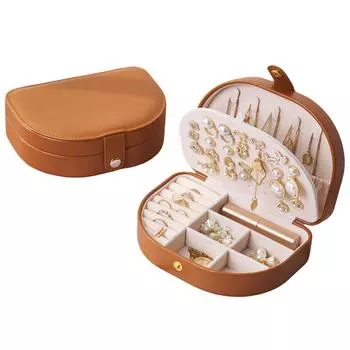 Элегантные кожаные органайзеры для украшений полукруглой формы большой вместимости, аксессуар для колец и безделушек, для организации дома коричневый