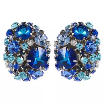 Элегантные круглые клипсы для ушей из кристаллов, серьги с разноцветными стразами, стильные серьги-кольца без прокола для женщин, рождественский подарок синий