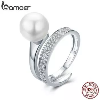 Элегантные круглые кольца на палец с геометрическим рисунком BAMOER из настоящего 100% стерлингового серебра 925 пробы