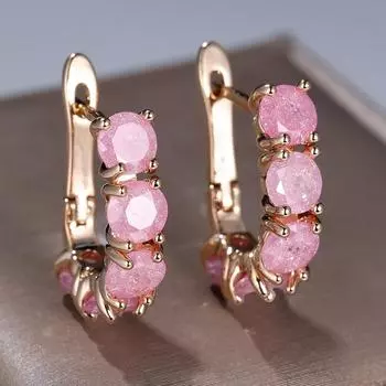 Элегантные круглые розовые матовые серьги-подвески из циркония для женщин и девочек, серьги-кольца золотого цвета, ювелирные аксессуары розовый/золотой