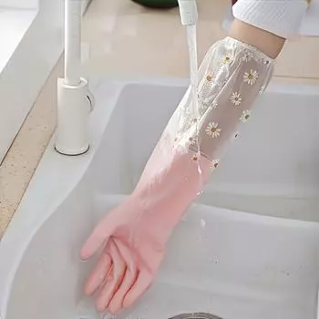 Элегантные кухонные перчатки с длинным рукавом — водонепроницаемые, прочные, не содержат свинца, эффективные для уборки дома синий