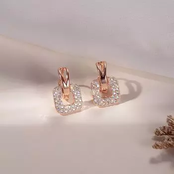 Элегантные квадратные серьги из розового золота с цирконом, золото цвета шампанского, сверкающие украшения для абсолютного гламура