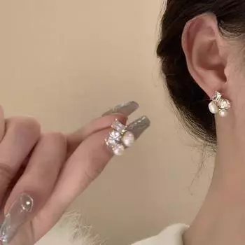 Элегантные квадратные серьги с цирконием и жемчугом для женщин - новый популярный дизайн Pearl Earrings