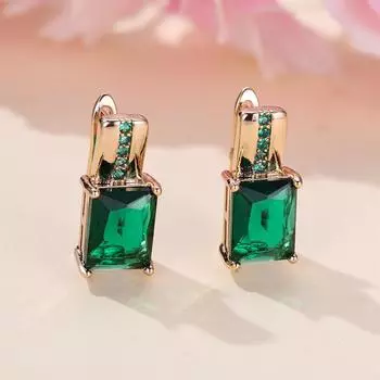 Элегантные квадратные зеленые висячие серьги для женщин, винтажные серьги золотого цвета, свадебные украшения зелёный/золотой