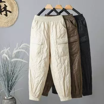Элегантные легкие теплые брюки из хлопка, зимняя верхняя одежда, рабочие брюки, ветрозащитные стеганые шаровары для женщин S хаки