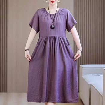 Элегантные летние длинные платья для женщин Винтажная одежда Короткие рукава Повседневные платья больших размеров XL темно-синий