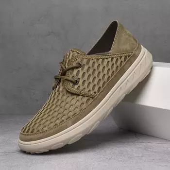 Элегантные летние кроссовки для мужчин, легкая пляжная повседневная обувь для отдыха на открытом воздухе, модная простая мужская сетчатая обувь 38 чёрный