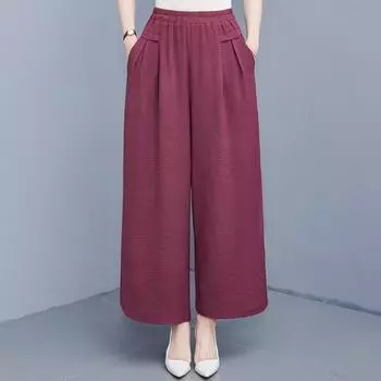 Элегантные летние широкие брюки для женщин больших размеров, повседневные брюки с эластичной резинкой на талии, винтажная одежда XL чёрный