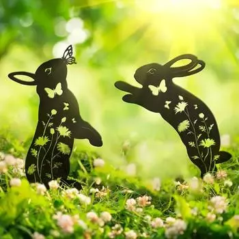 Элегантные металлические колышки для кроликов, бабочек и птиц — декоративные садовые статуи животных для стильных уличных пространств армия зеленый