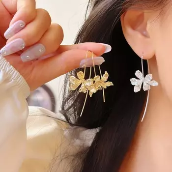 Элегантные металлические серьги-крючки с цветком женские французские изысканные цветочные темпераментные серьги-подвески свадебные украшения подарок как