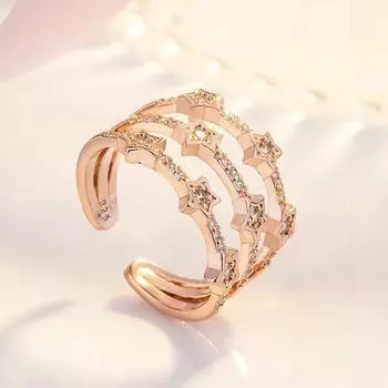 Элегантные многослойные геометрические кольца из стерлингового серебра 925 пробы со сверкающими кристаллами и звездами для женщин, модные украшения для вечеринок S-R176 Resizable розового золота