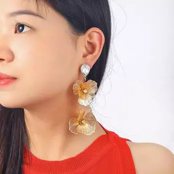Элегантные многослойные полые серьги-цветы с бриллиантами: Роскошные и шикарные длинные банкетные серьги для женщин золотой