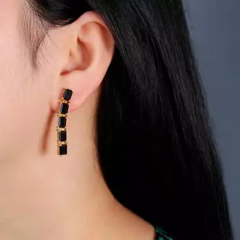 Элегантные модные длинные серьги из стерлингового серебра с натуральной черной шпинелью для женщин, украшений для банкетов, вечеринок и фестивалей M коричневый