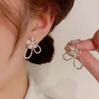 Элегантные модные изысканные серьги с цветком циркона, нишевый дизайн для двух ношений, серьги с ощущением роскоши, серебряные иглы s925