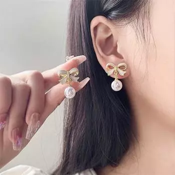 Элегантные модные корейские эмалевые серьги-бантики с жемчугом для женщин и девушек, подарочные украшения оптом розовый