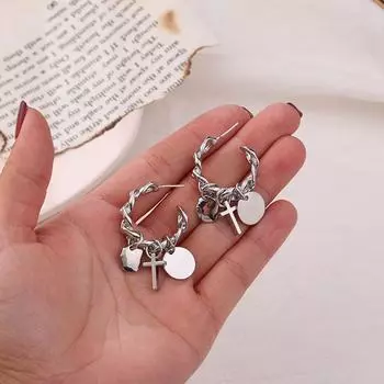Элегантные модные крестики для женщин и девушек в стиле панк, подвесные серьги-подвески, геометрические серьги-цепочки, серьги-кольца серебряный