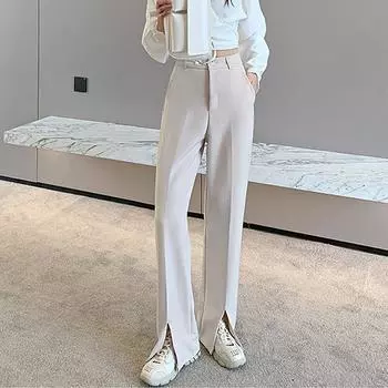 Элегантные модные повседневные простые раздельные офисные женские брюки, новые однотонные облегающие широкие брюки для женщин с высокой талией, свободные брюки длиной до пола для женщин 2340 S чёрный