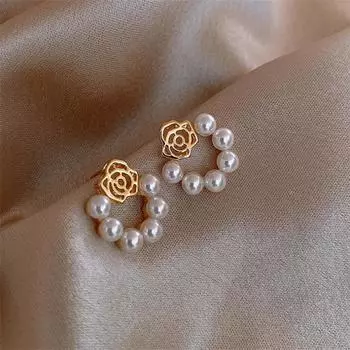 Элегантные модные простые серьги-гвоздики с жемчугом в виде розы для женщин и девушек, подарочные ювелирные изделия оптом