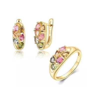 Элегантные модные разноцветные серьги-кольца с натуральным турмалином, серьги, ювелирный комплект, женский юбилейный подарок из стерлингового серебра 925 пробы us ring size 6# розовый/коричневый