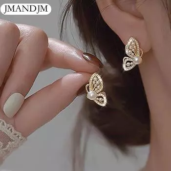 Элегантные модные серьги-гвоздики с цирконием для женщин, корейские милые серьги-гвоздики с искусственным жемчугом, роскошные ювелирные изделия для девочек, подарки на вечеринку золотой