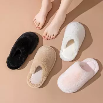 Элегантные мохнатые тапочки Baotou Cotton Slippers Зимние домашние плюшевые тапочки Женские домашние меховые тапочки Домашняя обувь Тапочки розового цвета 36-37 розовый