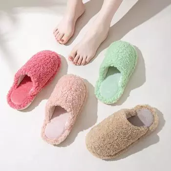 Элегантные мохнатые тапочки Baotou Curly Hair Cotton Slippers Домашние тапочки конфетного цвета для дома Меховые тапочки Домашняя обувь Тапочки розового цвета 36-37