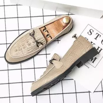 Элегантные мягкие мужские кожаные лоферы, мужская повседневная обувь ручной работы, универсальные мокасины, туфли на плоской подошве, модная мужская обувь, обувь для вождения 38 бежевый