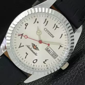 ЭЛЕГАНТНЫЕ МУЖСКИЕ ЧАСЫ CITIZEN JAPAN MENS AUTO REFURBINED СЕРЕБРЯНЫЙ ЦИФЕРБЛАТ В АРАБСКОМ СТИЛЕ a426230-2 RL620c-a426230