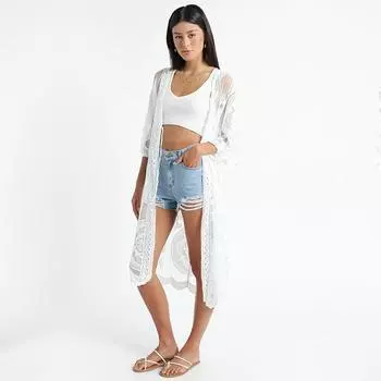 Элегантные накидки, сексуальное глубокое летнее пляжное платье, кружевная туника, женская пляжная одежда, купальник, халат de plage Q1252 One Size белый