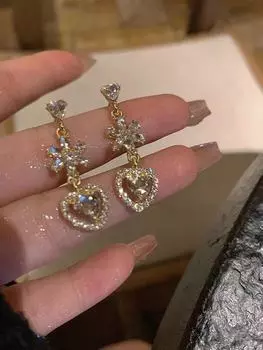 Элегантные непроколотые циркониевые клипсы для ушей: Нежные, легкие, роскошные серьги для женщин. heart earrings золотой