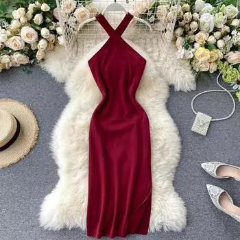 Элегантные однотонные женские платья, трикотажные платья с V-образным вырезом и открытой спиной, эластичные платья для женщин, облегающие платья, наряды One Size серый