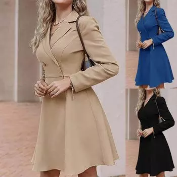 Элегантные офисные платья-пиджаки для женщин, осенне-зимнее повседневное платье-пиджак, тонкий костюм, женские рабочие тонкие платья, халат Femme S чёрный