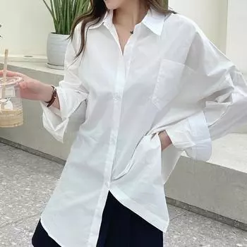 Элегантные офисные солнцезащитные рубашки для женщин, модные тонкие свободные повседневные блузки с длинным рукавом, женские однотонные весенние и осенние женские рубашки на пуговицах 26227 One Size белый