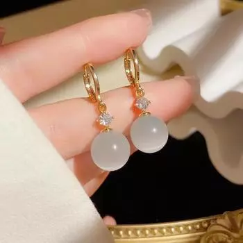 Элегантные опаловые висячие серьги-подвески, модные серьги со стразами для женщин и девочек, роскошные ювелирные изделия белый
