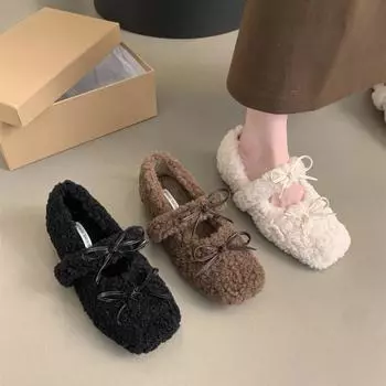 Элегантные осенне-зимние балетки на плоской подошве, женские туфли на плоской подошве, женские туфли на плоской подошве с мехом и круглым носком, женская фирменная дизайнерская обувь Тедди для отдыха на открытом воздухе 36