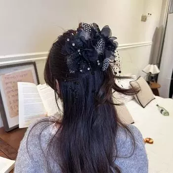 Элегантные перья, жемчуг, кисточки, черные волосы, пушистые женские заколки, когти акулы, аксессуары, головной убор для волос