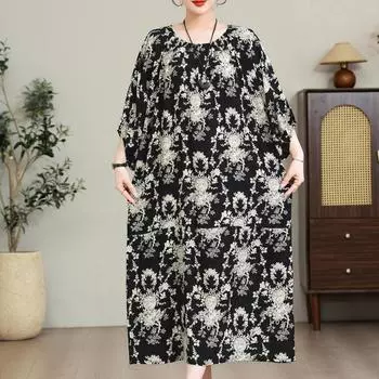 Элегантные платья больших размеров для женщин, повседневное летнее длинное платье больших размеров, свободная винтажная одежда XL