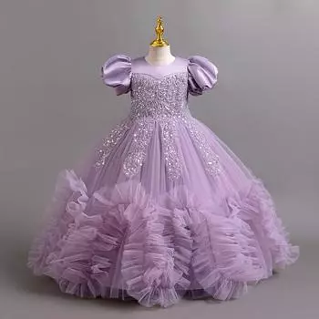 Элегантные платья для девочек Летние свадебные платья для девочек Пышные платья из пайеток и сетки Платья на день рождения Платья для детей 4-12 лет 110cm