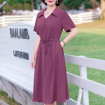 Элегантные платья для женщин, большие размеры, винтажное платье с коротким рукавом, летнее однотонное платье XL красный