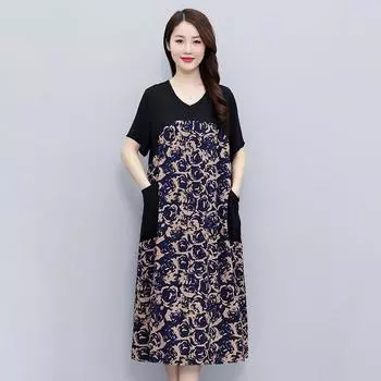 Элегантные платья для женщин больших размеров, повседневные свободные длинные платья с винтажным принтом и рукавами, летнее платье XL красный