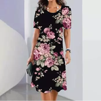 Элегантные платья для женщин, летнее женское платье с короткими рукавами, юбки с 3d боснийским принтом, модная свободная одежда, пуловер S